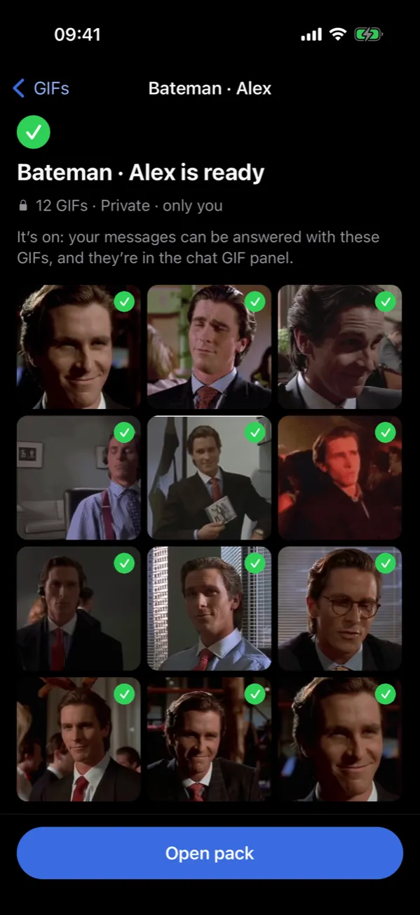 GifChat app: the private face pack is ready