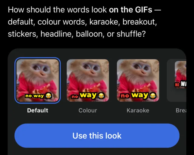 Caption look picker