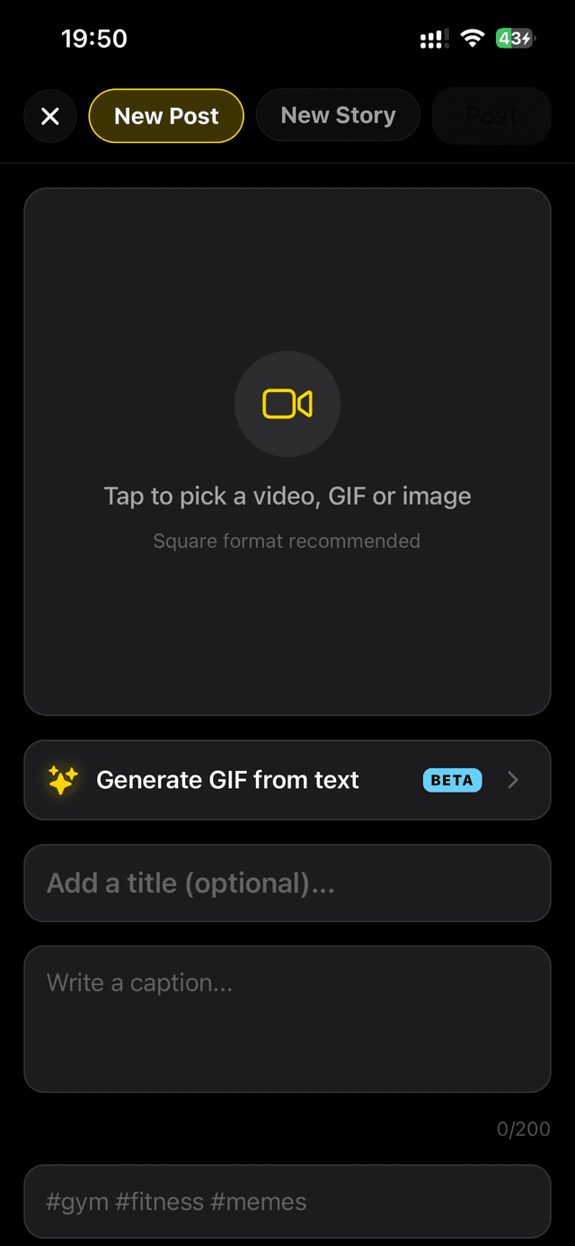 Create post screen
