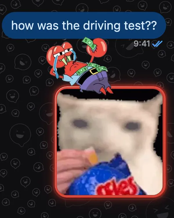 In a GifChat chat, Mr. Krabs sits on the border of a GIF and cries